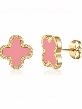 Macy's Gold-Tone Pink Clover Stud Earrings